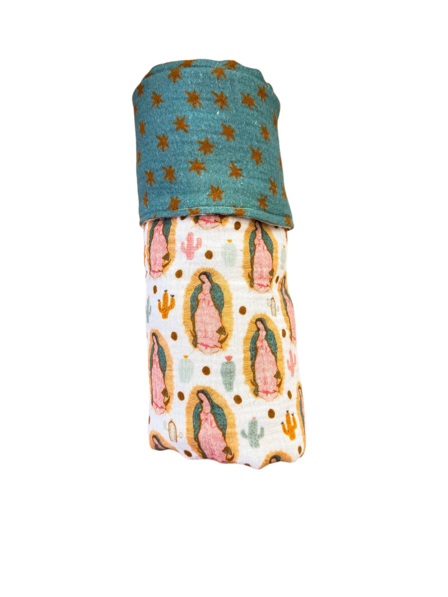 Our Lady Of Guadalupe muslin reversible swaddle