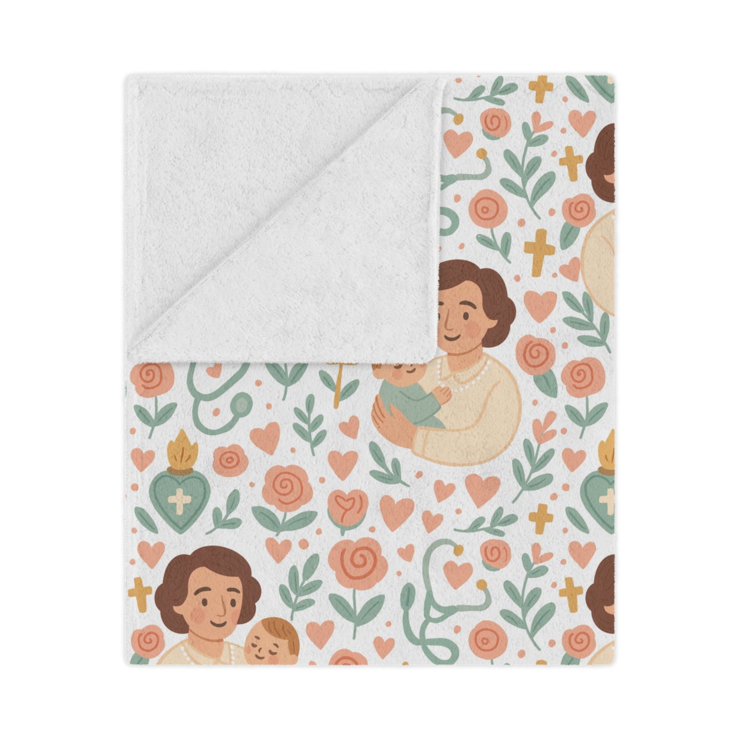 Mom and Baby Minky Blanket — Soft Nursery Throw with Floral Pattern