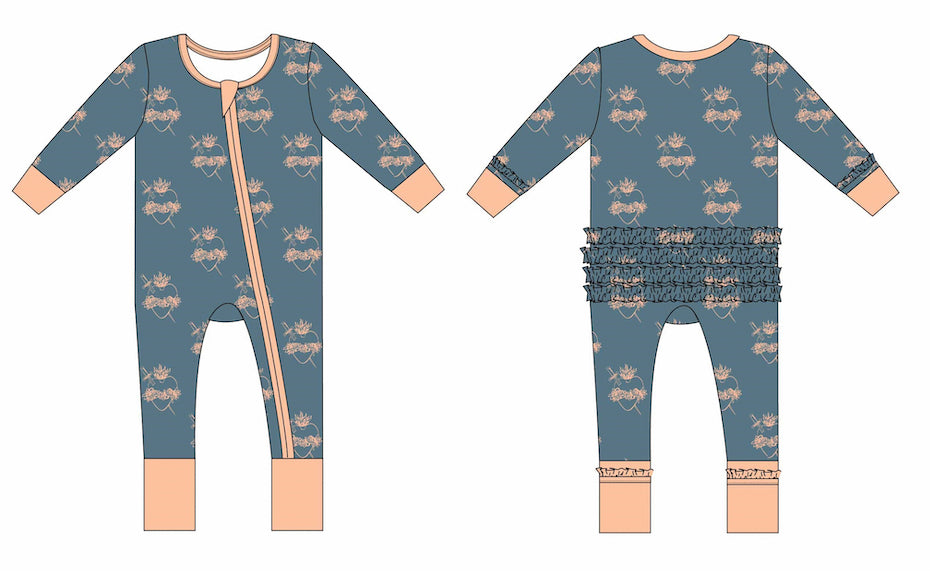 Immaculate heart zipper footie