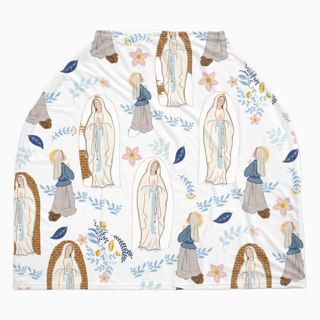 Our Lady of Lourdes car seat + nursing cover