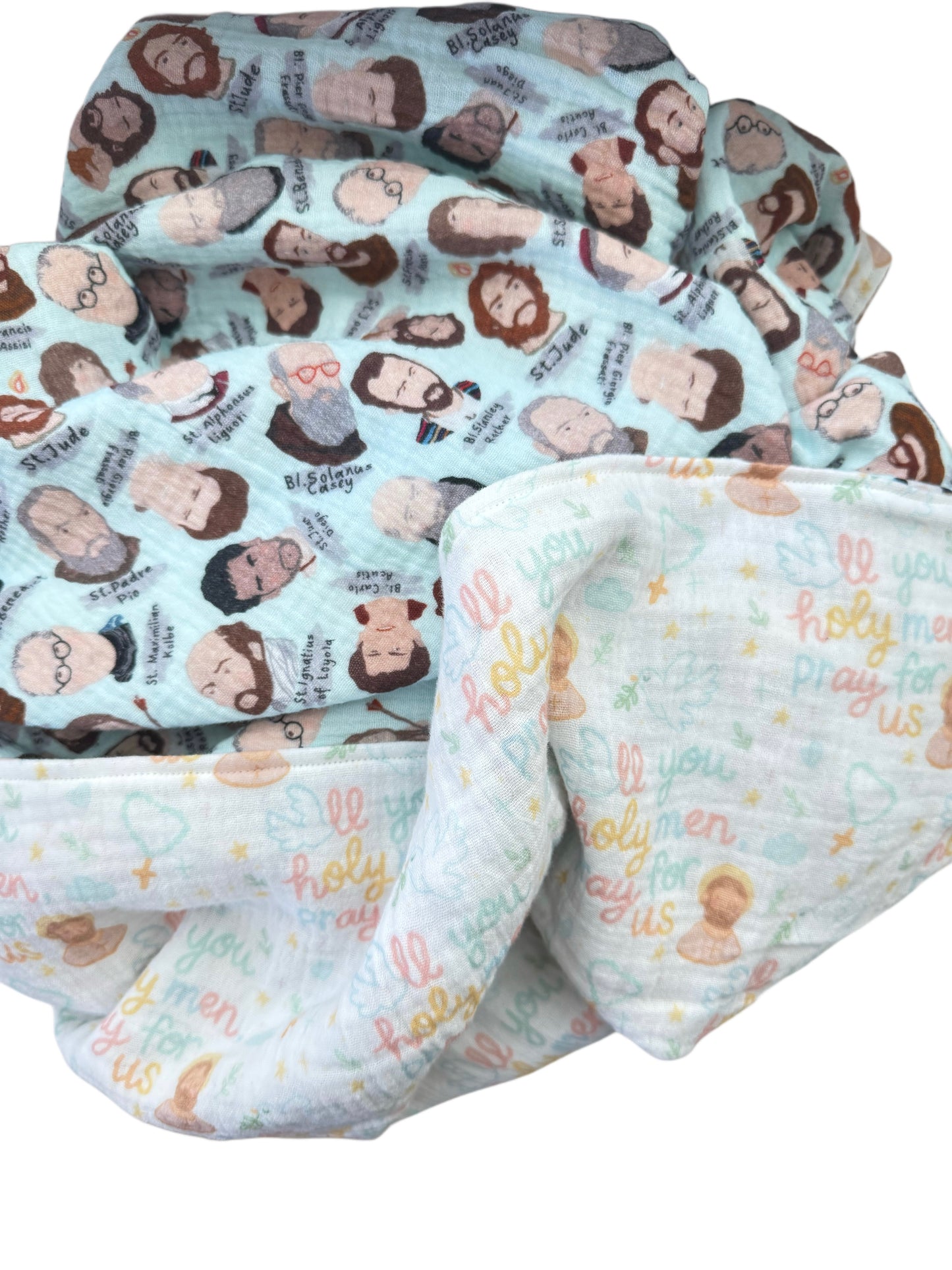 Male saints muslin reversible swaddle