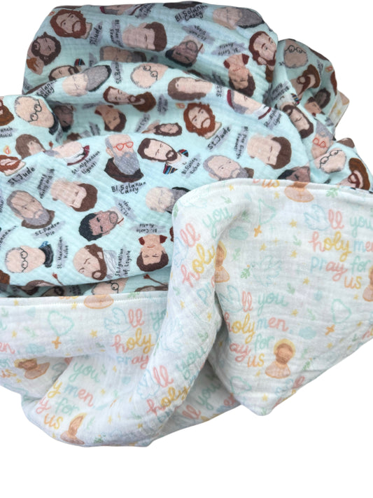 Male saints muslin reversible swaddle