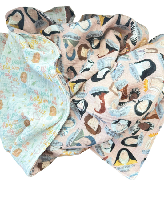 Female saints muslin reversible swaddle