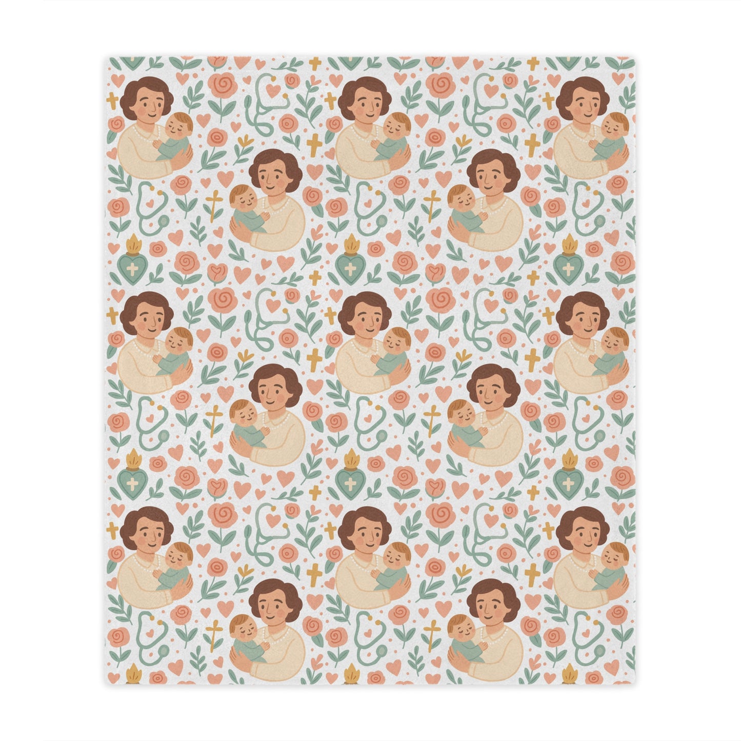 Mom and Baby Minky Blanket — Soft Nursery Throw with Floral Pattern