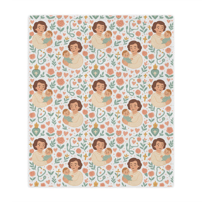Mom and Baby Minky Blanket — Soft Nursery Throw with Floral Pattern