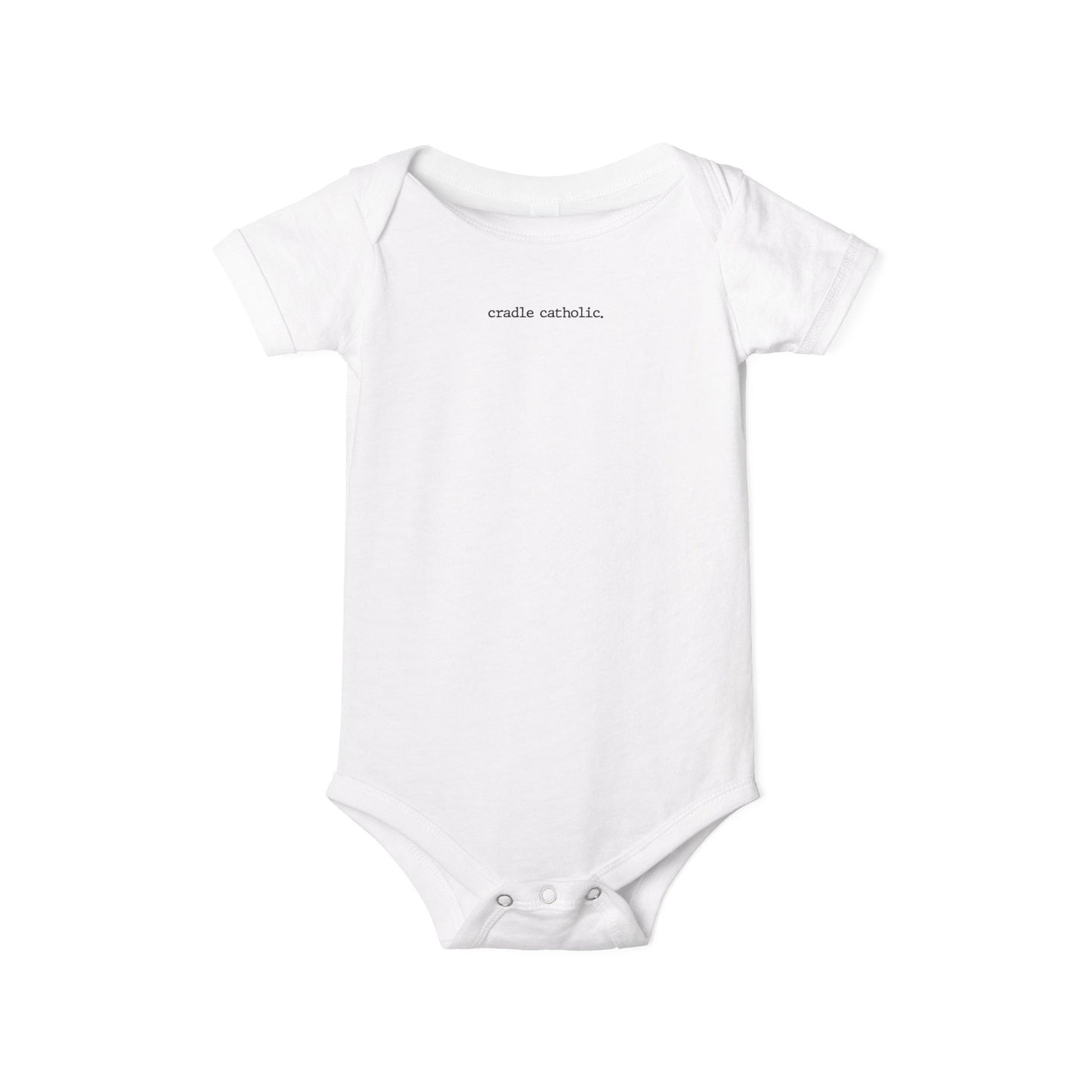 Infant Onesie “cradle.catholic.” Minimalist Baby Bodysuit - Religious Newborn Gift