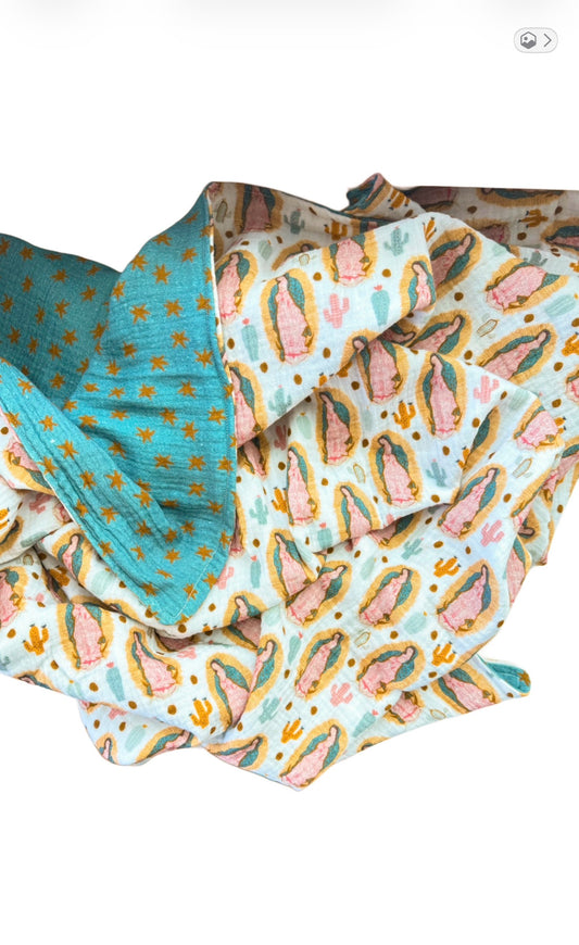 Our Lady Of Guadalupe muslin reversible swaddle
