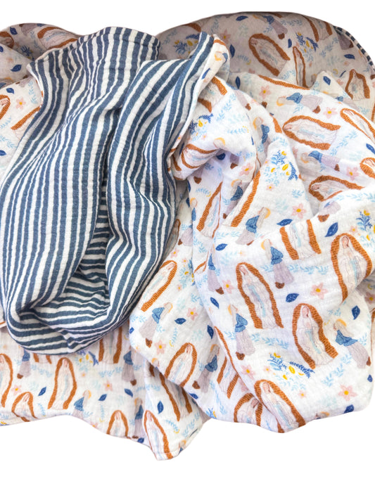 Our Lady Of Lourdes muslin reversible swaddle